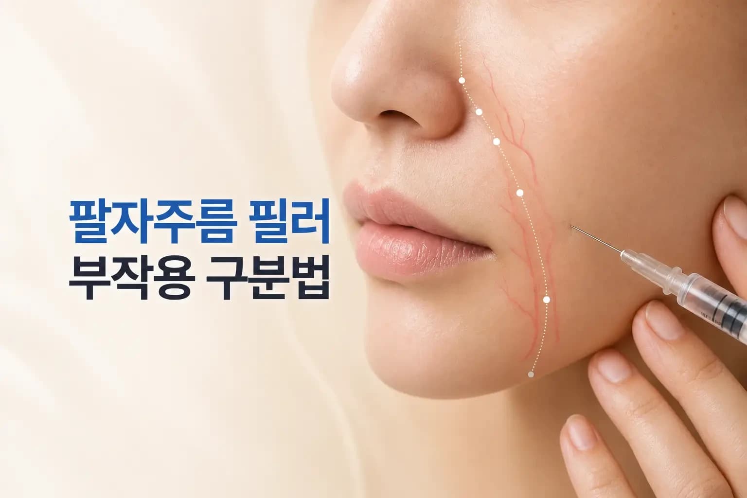 팔자 라인 주변 혈관과 필러 주입 부위를 함께 표시한 팔자주름 필러 부작용 구분 썸네일